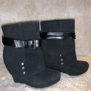 GRAY by Saks Fifth Avenue Black Suede Wedge Bootie